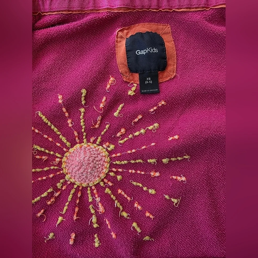 Gap Kids Girls Size XS 4-5 Pink Full Zip Hooded Embroidered Sunshine Sweatshirt
